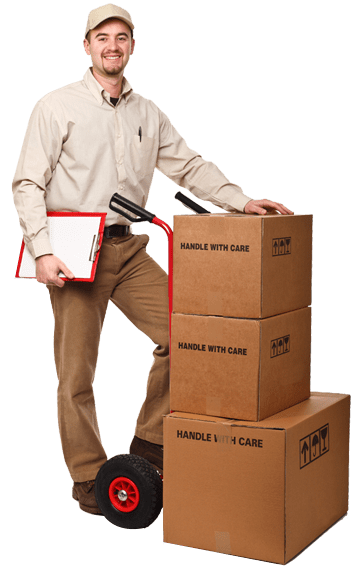 Man carrying trolley with packed boxes